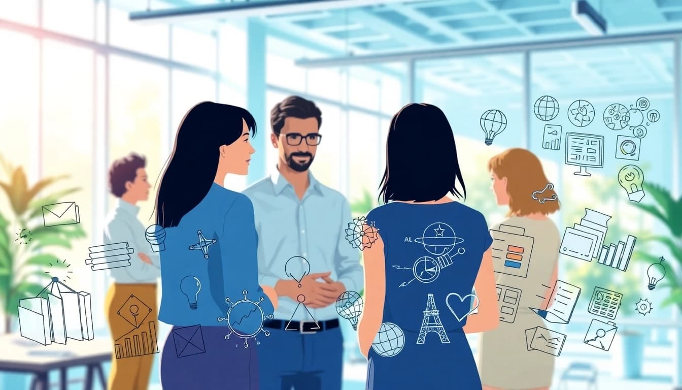 Erkläranimation im kreativen Büro, moderne Teamarbeit mit lebendigen Farben.