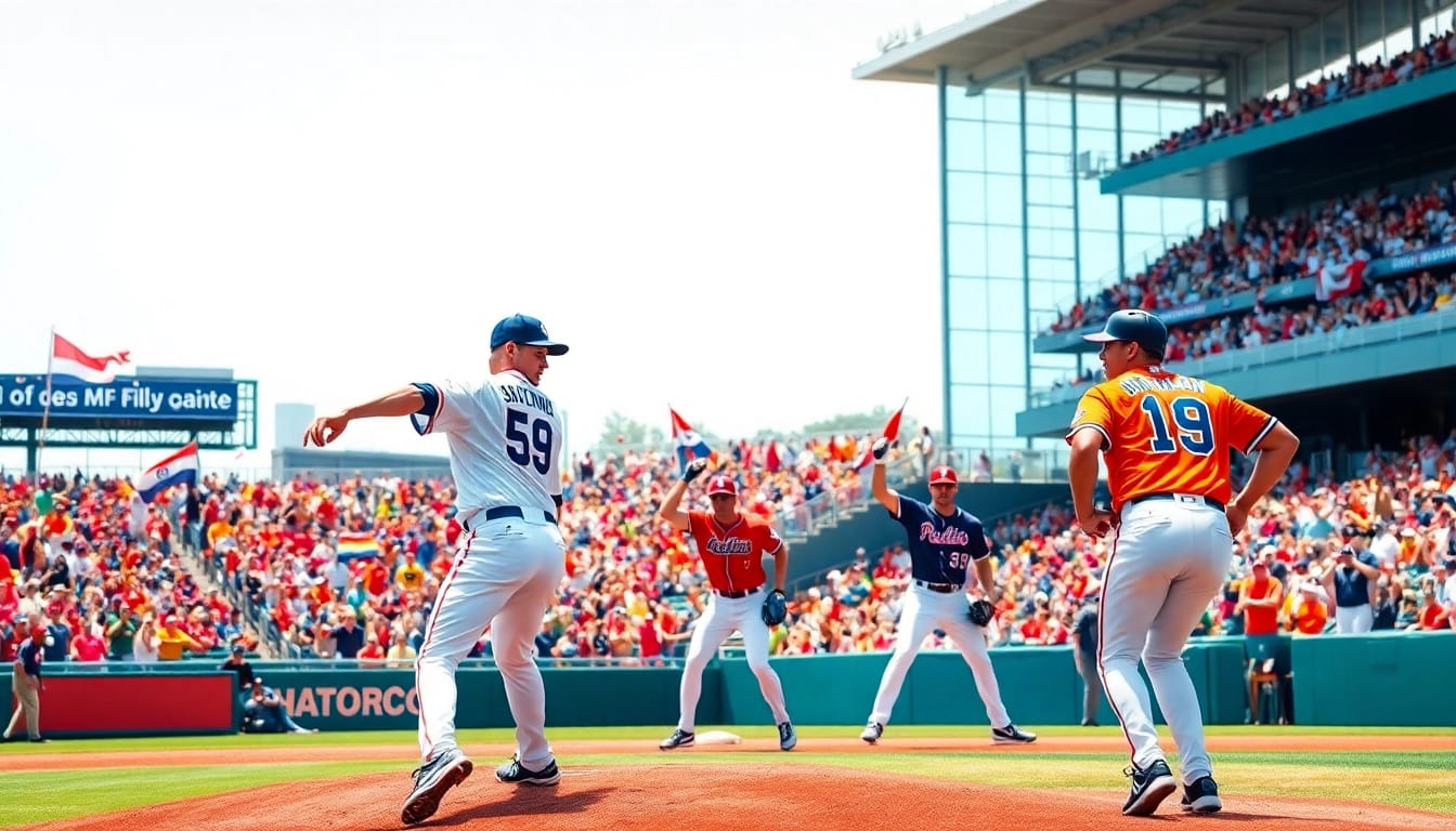 mlb중계 경기를 즐기는 재능 있는 선수들이 활기찬 장면을 보여줍니다.