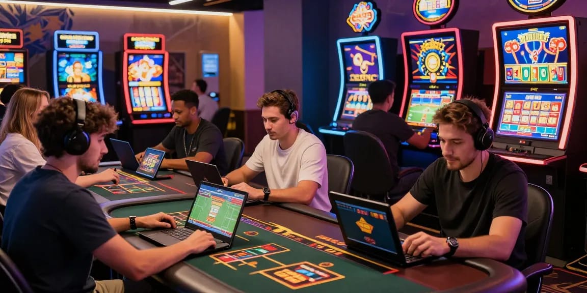 Players at credit card casinos immersed in live dealer games and slots, showcasing an engaging gaming atmosphere.