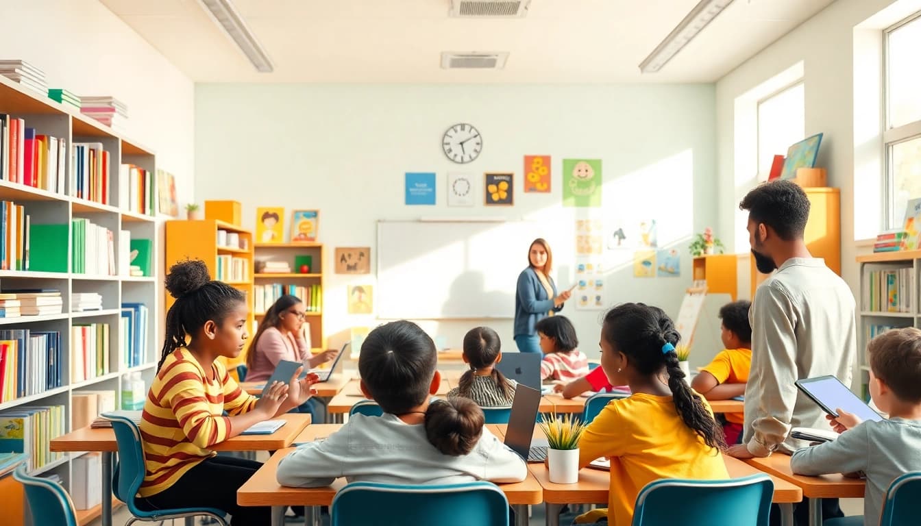 Engaging classroom scene showcasing education-based collaboration among diverse students.