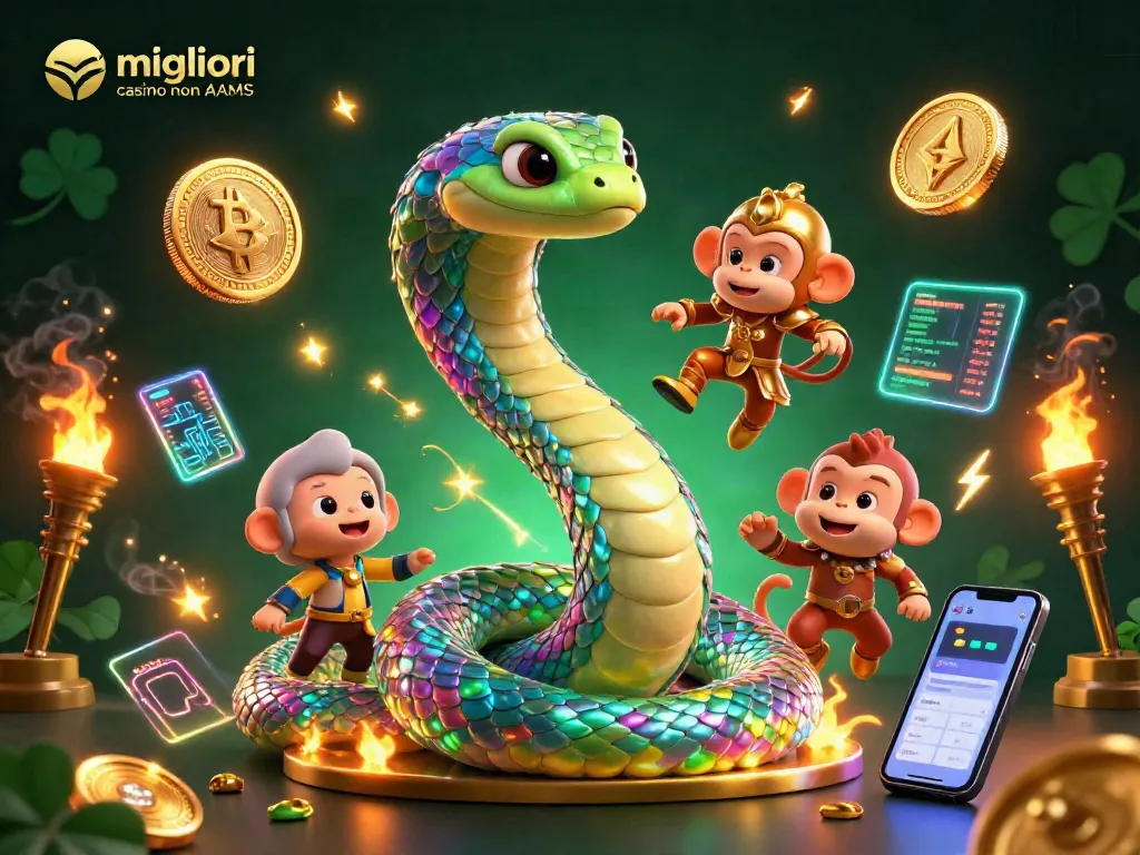 Scopri i migliori casino non AAMS con l'affascinante scena di un serpente arcobaleno e giochi potenziati da criptovalute.