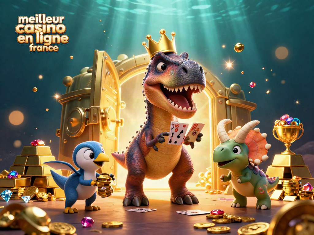 Jouer au meilleur casino en ligne France avec des personnages animés dans une scène colorée et riche.