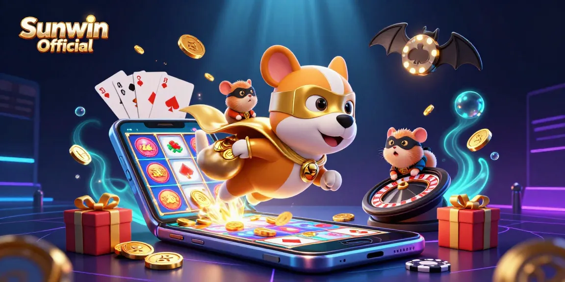 Engage with Sunwin Official, where the superhero dog and hamster explore exciting gaming treasures.
