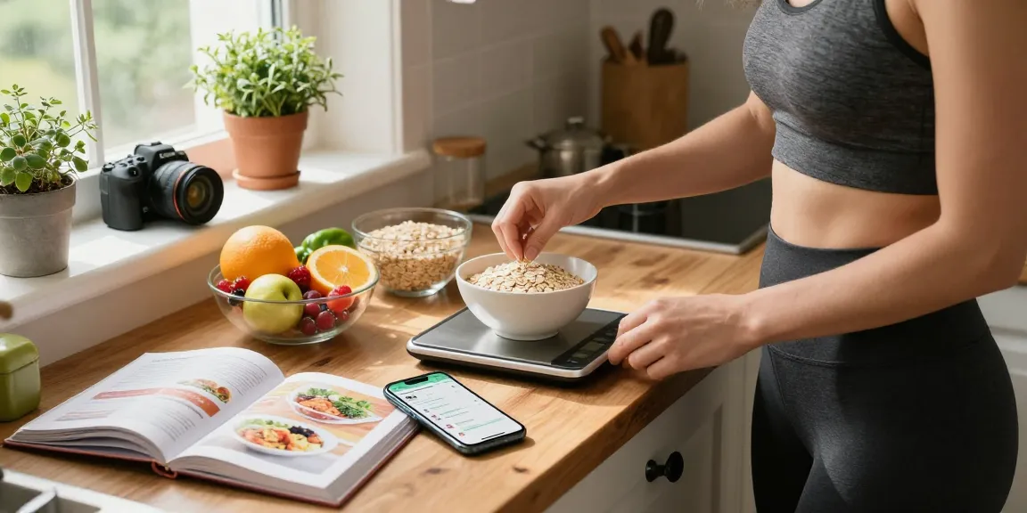 Preparing a nutritious breakfast while using the best calorie tracking app for precise meal planning in a bright kitchen.