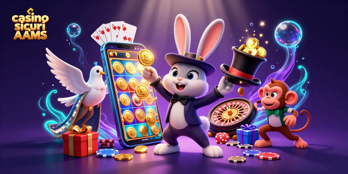 Crea un'esperienza ludica nei casino sicuri non AAMS con un coniglio magico che trae monete d'oro dal cappello.