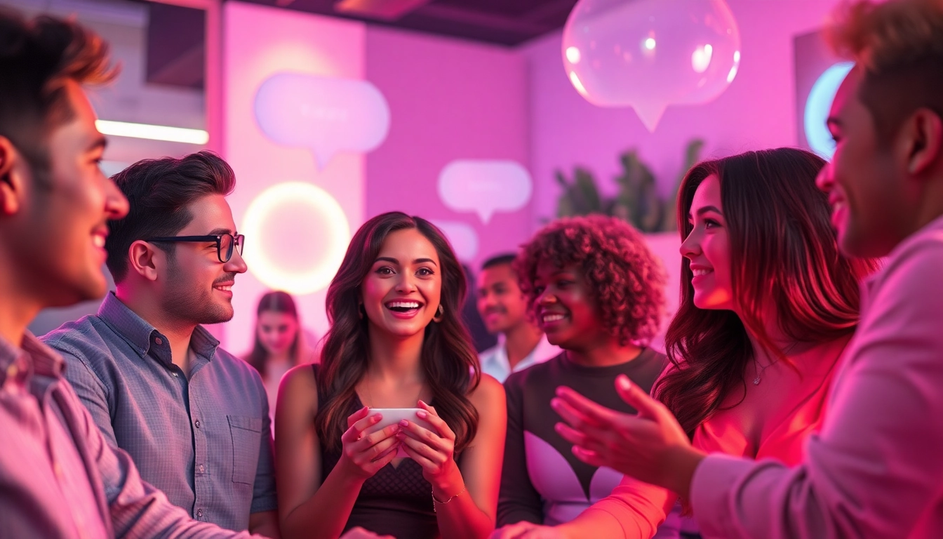 Engaging visual of 'sex chat ai' interactions with diverse AI characters in a warm, inviting digital environment.