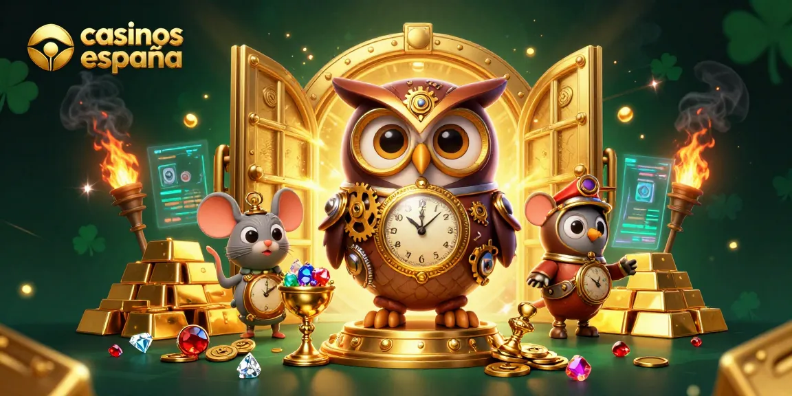 Juega en casinos online España con la suerte de un búho viajero y su compañero en un entorno lleno de tesoros.