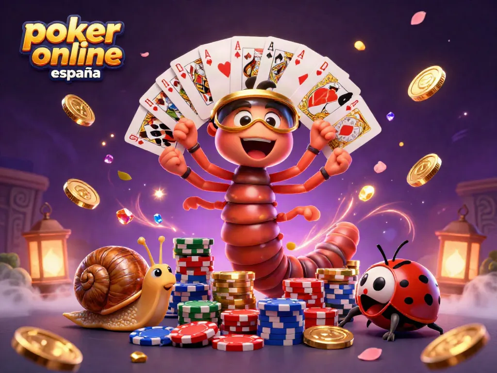 Disfruta de póker online España en una emocionante escena de póker con cartas y fichas vibrantes
