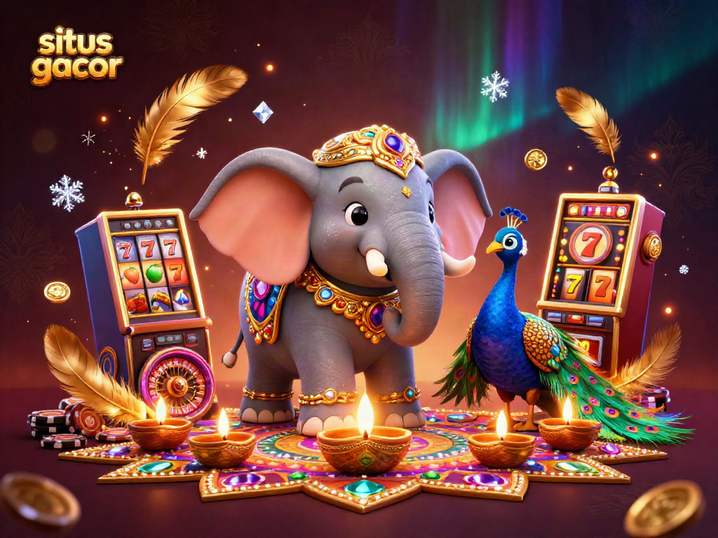 Experience excitement and winning thrills at situs gacor with an animated casino scene filled with vibrant characters and games.