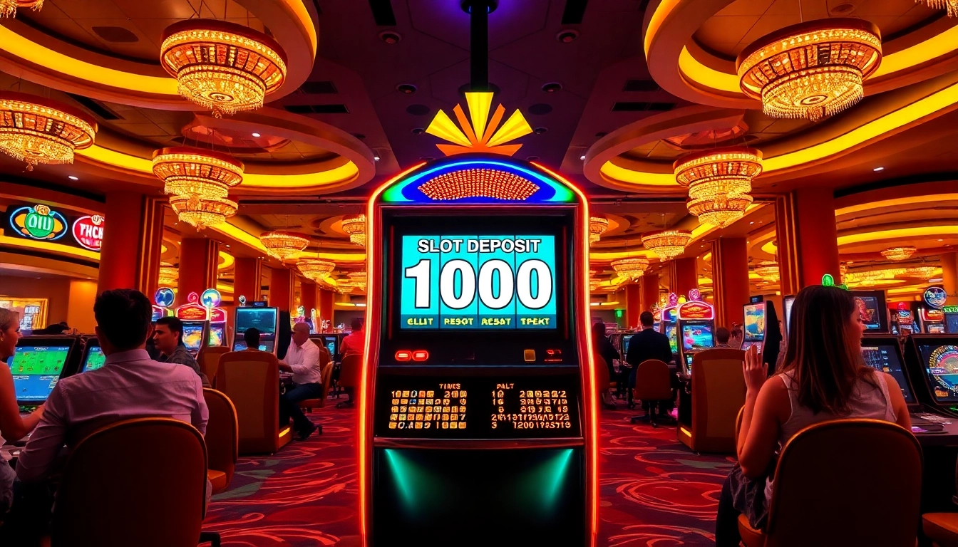 Menangkan slot deposit 1000 sambil bermain mesin slot dalam suasana kasino yang energik.