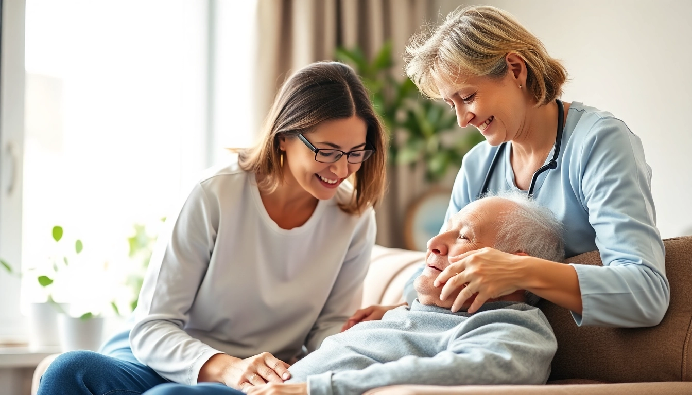 Supporting elderly in home care near me with attentive caregiver in a cozy living room.