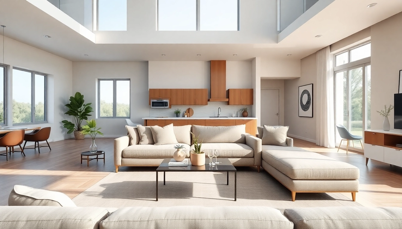 Experience seamless living in a modern, open-concept living room filled with natural light.