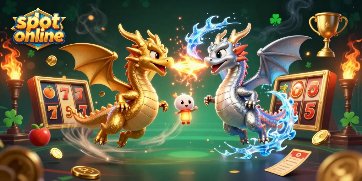 Play exciting slot online games with fantastic dragons amidst vibrant, dynamic casino elements.