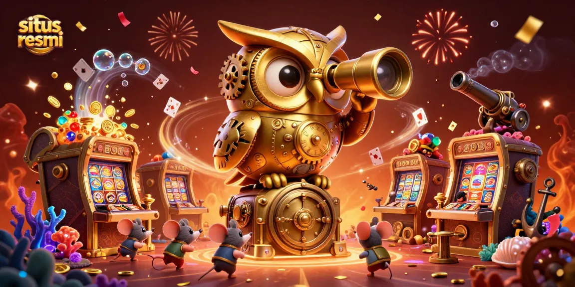 Bet on situs resmi for thrilling wins with a golden owl and vibrant casino elements.