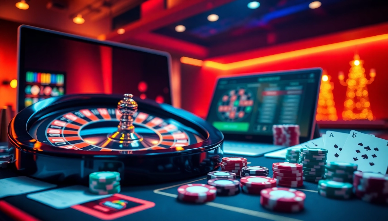 Découvrez l'excitation du casino en ligne France fiable avec des éléments de roulette et de poker vibrants.