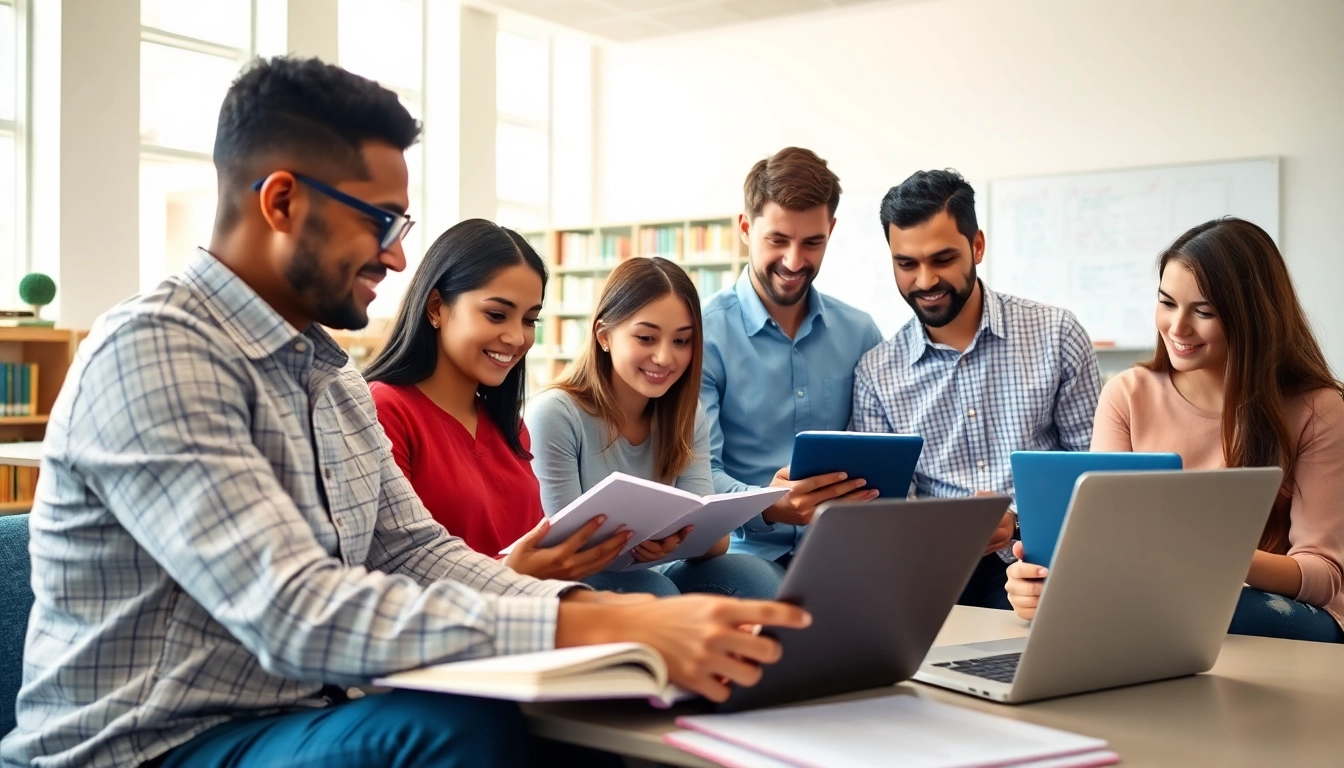 Access insightful resources for CompTIA exam assistance with diverse learners collaborating in a study space.