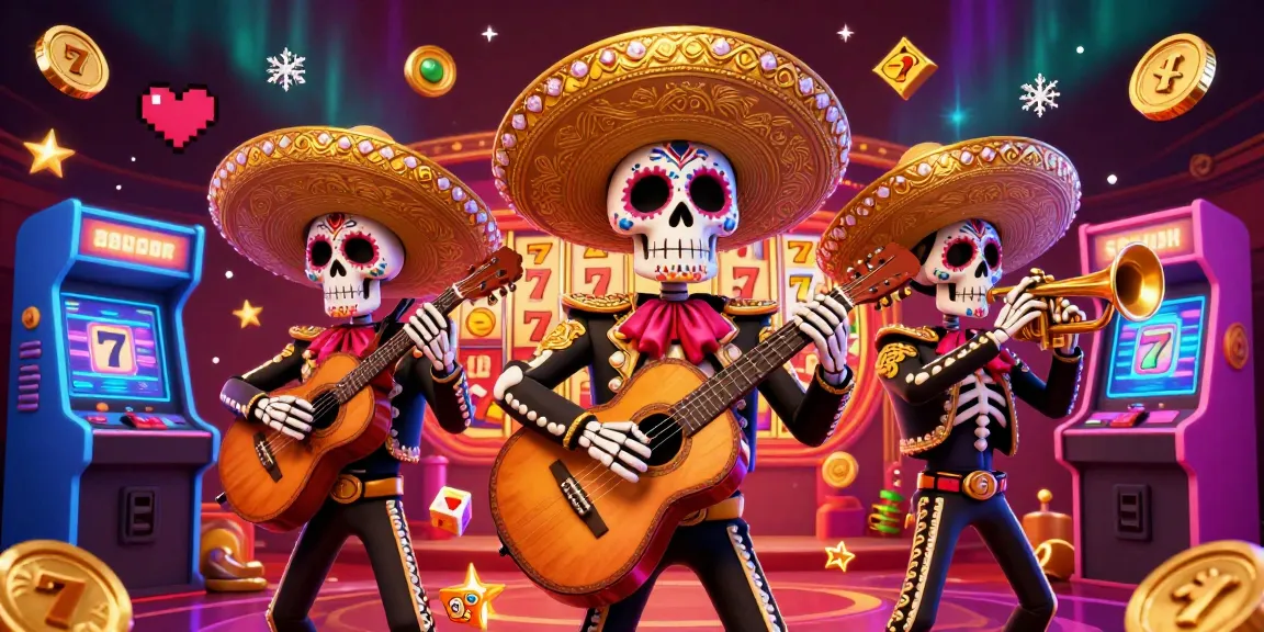 Engage with the vibrant scene of slot deposit 10rb featuring a mariachi band and casino elements.