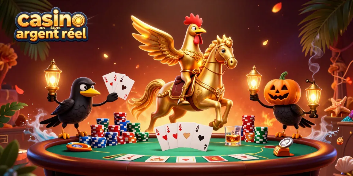 Jouer au casino en ligne argent réel avec des têtes de poules dorées et des éléments de poker animés.