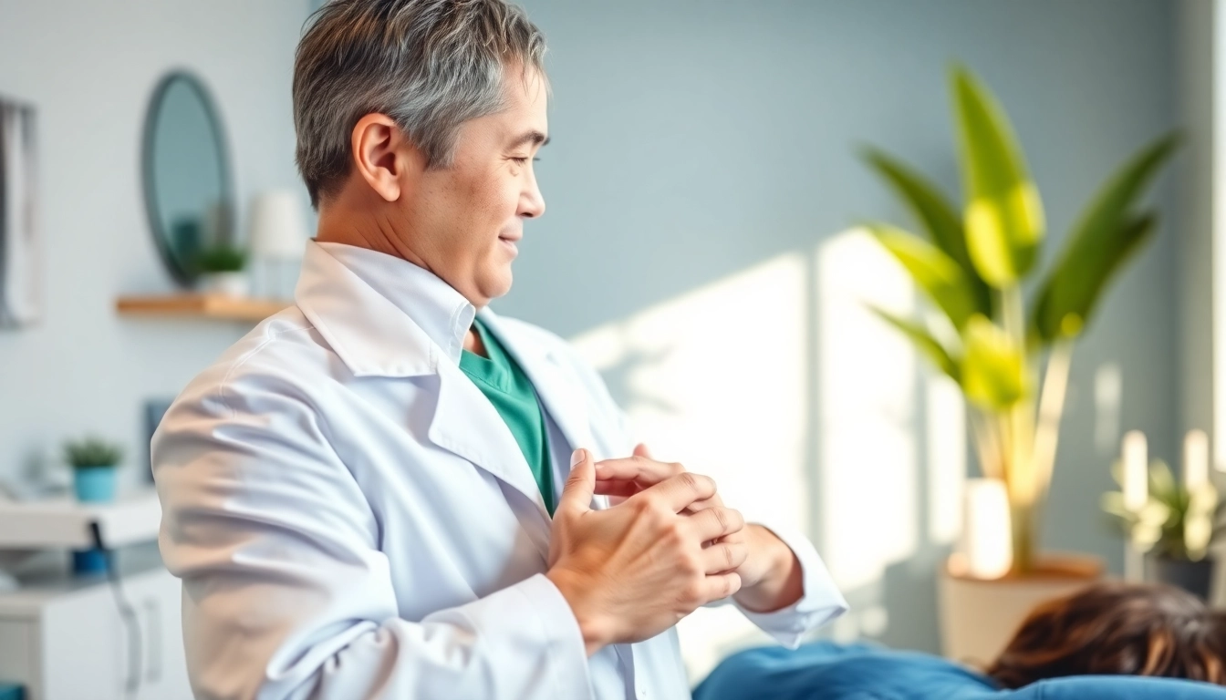 Chiropractor near me adjusting a patient's back in a professional clinic setting.