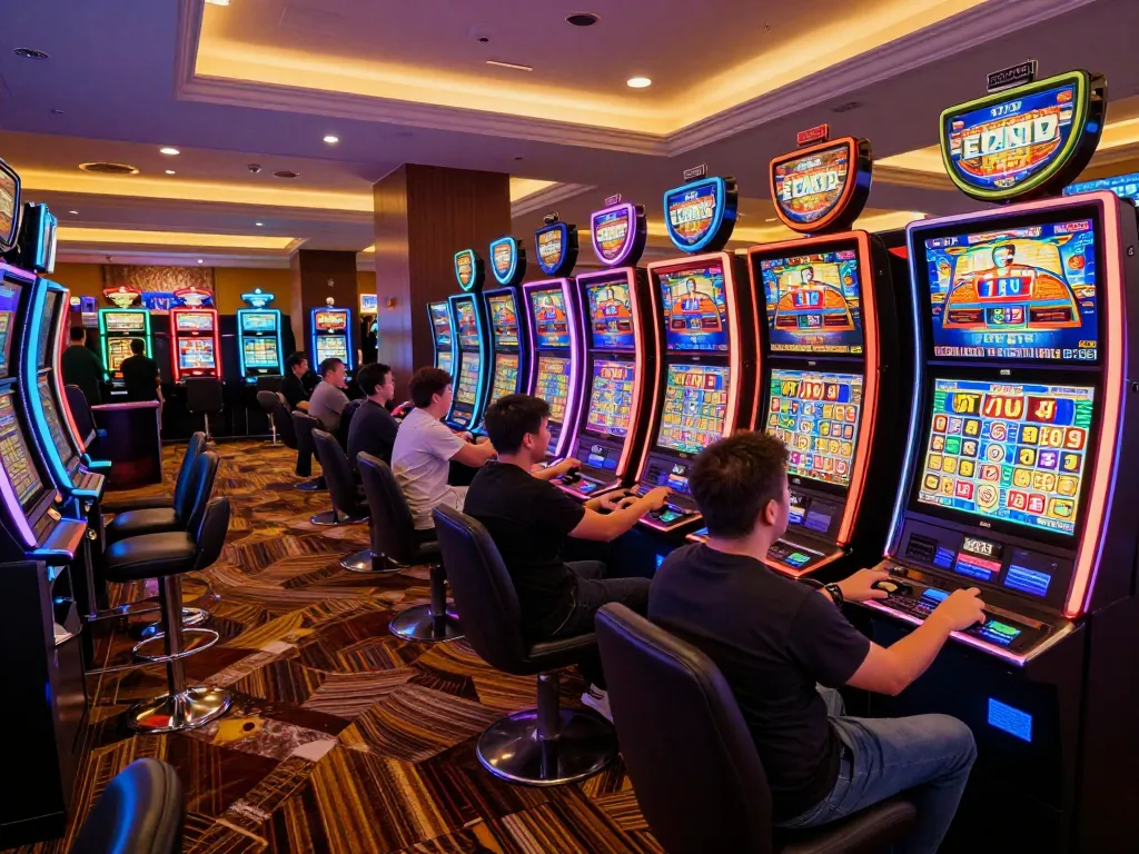 Engaging gameplay at MAU777 daftar slot machines, players celebrating wins in lively casino atmosphere.