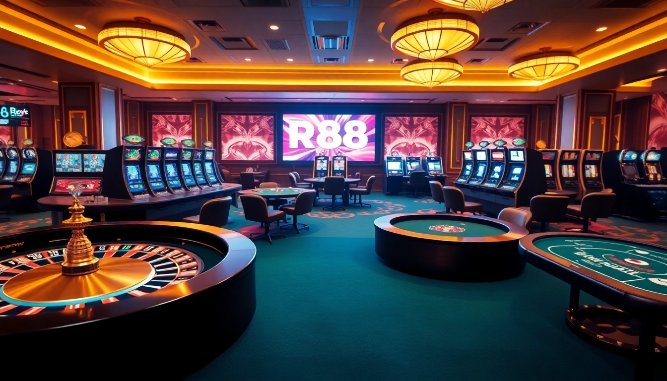 Engage with RR88's thrilling live casino experience featuring vibrant tables and slot machines.