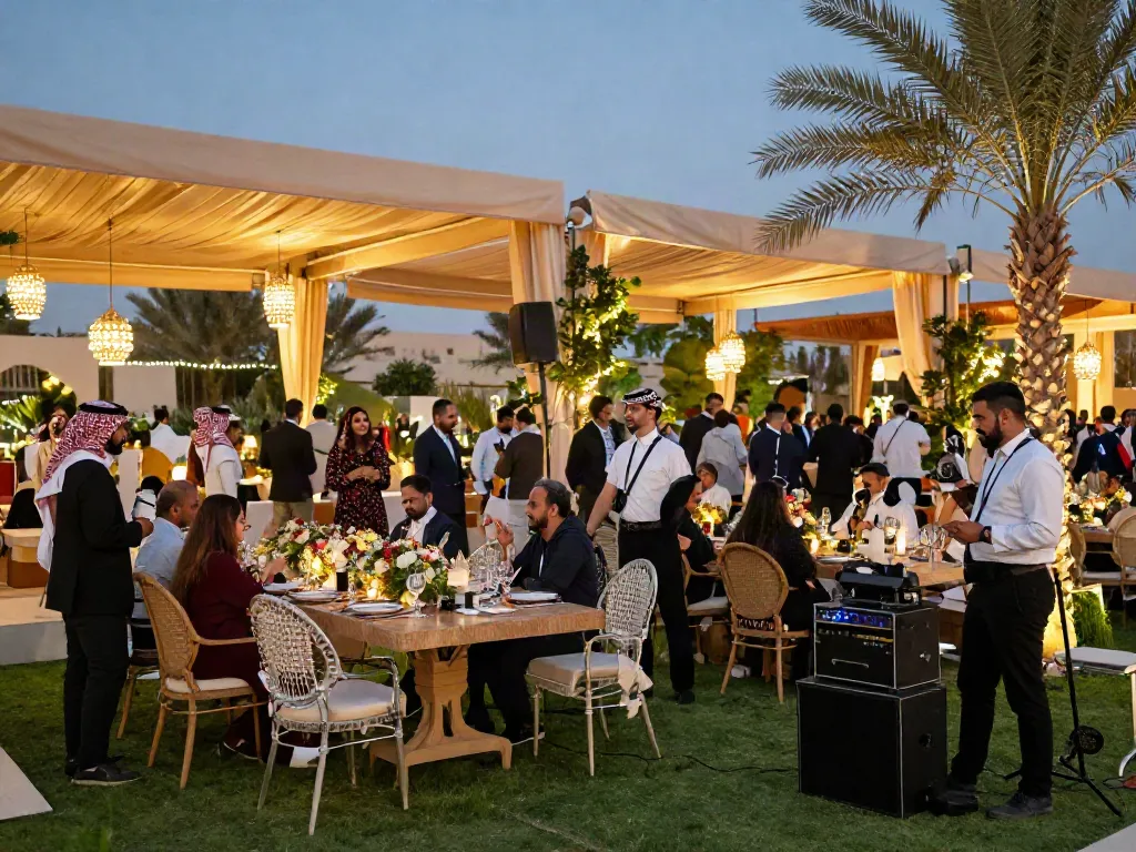 Event rental ksa features elegant outdoor event setup with luxurious marquees and sophisticated décor.