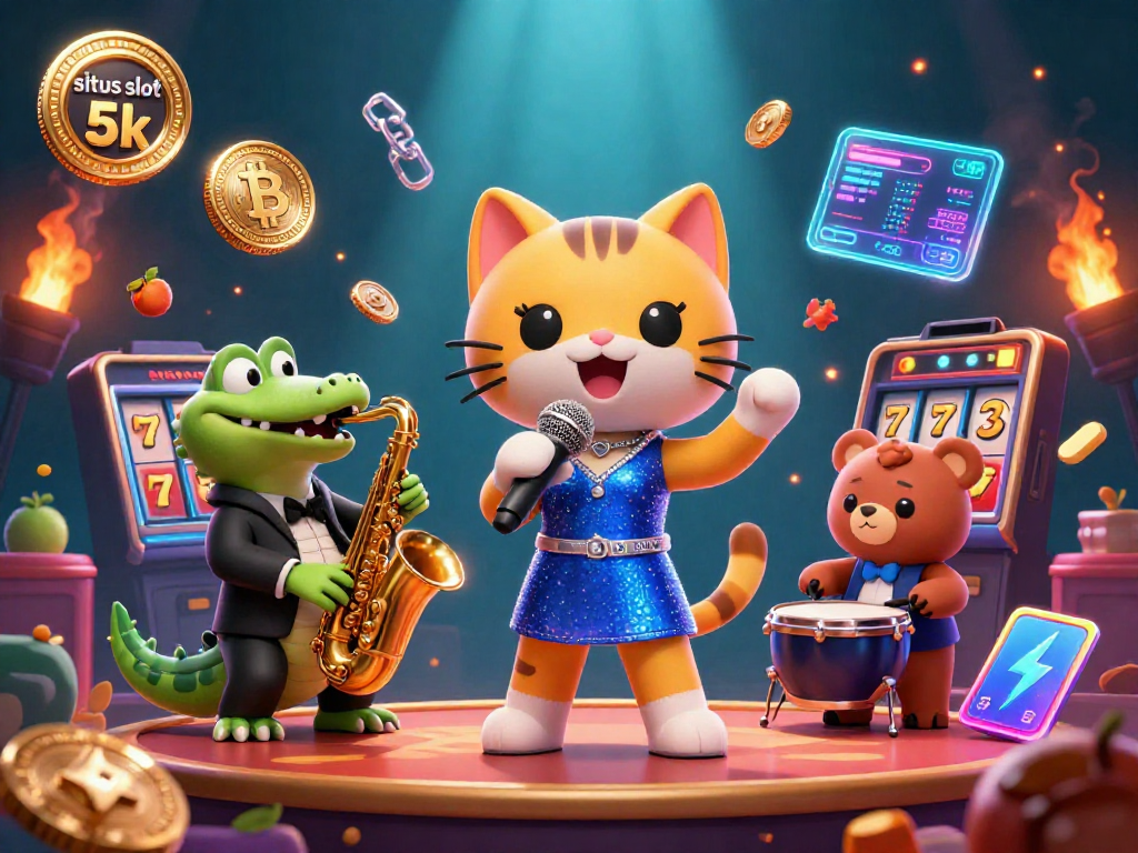 Engage with the exciting world of situs slot 5k through vibrant casino characters and dynamic slot game elements.