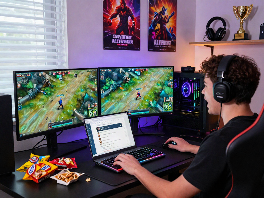 Engaging gaming setup with vibrant gameplay, showcasing rokok88 alternatif in a lively environment.