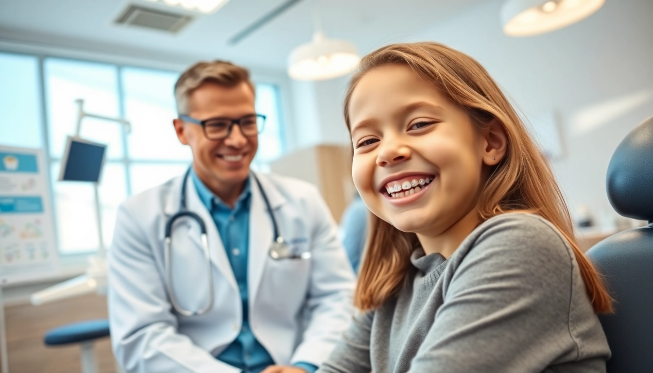 Engaging orthodontist near by me advising a child for braces in a professional clinic.