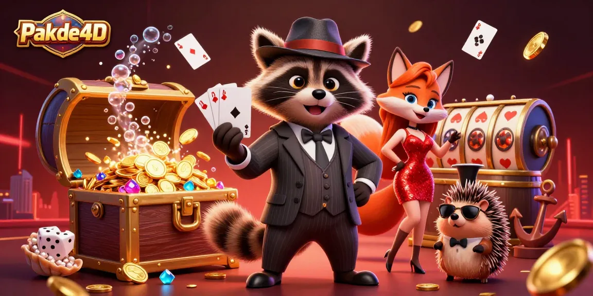 Experience thrilling casino excitement with Pakde4D as raccoon, fox, and hedgehog celebrate together.