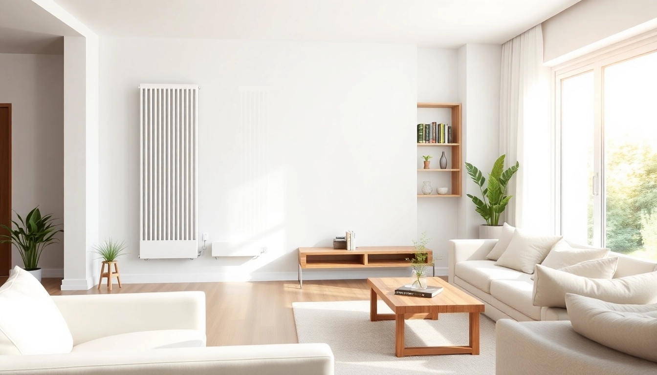 Heizkörper im modernen Wohnzimmer mit stilvollem Design und natürlichem Licht.