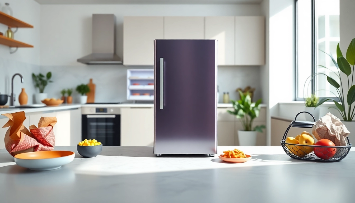 Showcasing an affordable mini fridge and freezer in a modern kitchen setting.