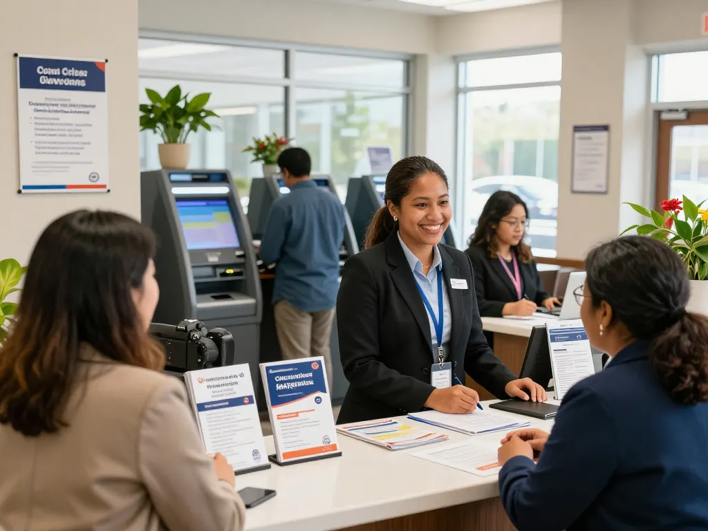 Community-focused banking experience at trademarkfcu.org with friendly staff and members interacting.
