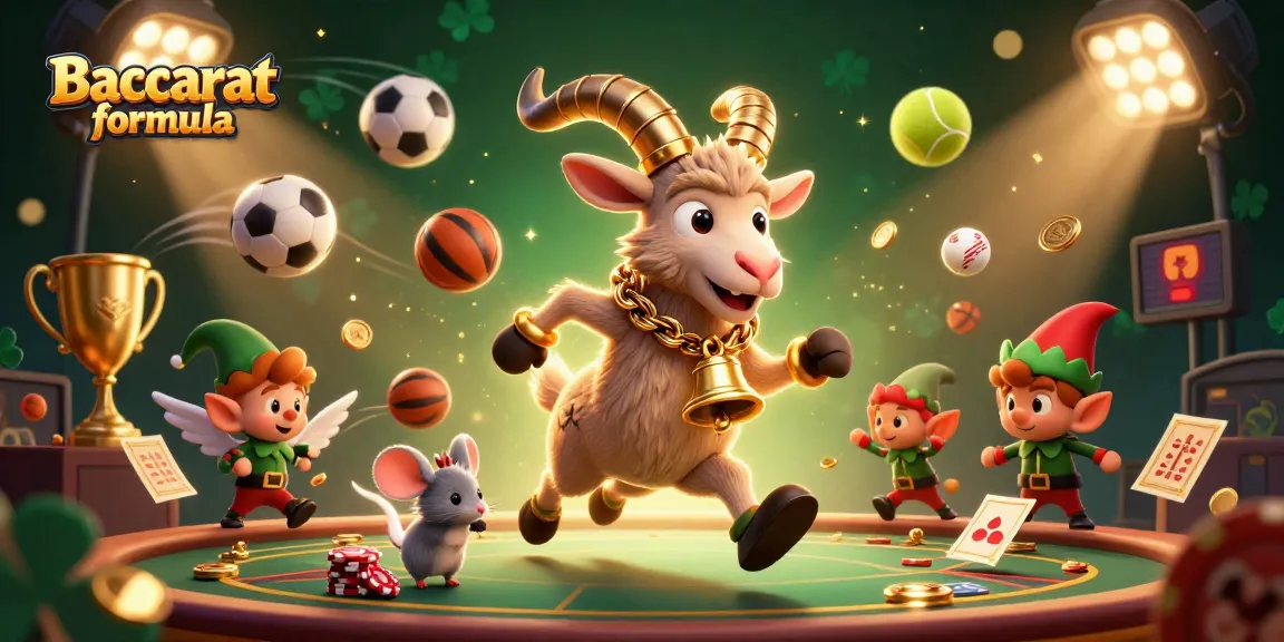 Engage with the Baccarat formula strategy featured in a dynamic 3D casino scene, showcasing fun characters and action.