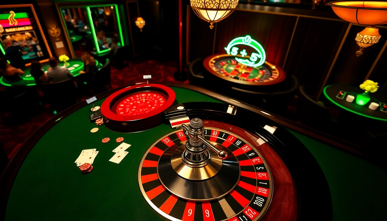Engage with hidden wiki link at a vibrant casino table featuring roulette, chips, and excited players.