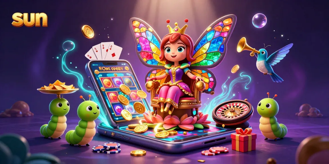 Experience thrilling casino action with sun-themed 3D illustration featuring vibrant gaming elements.