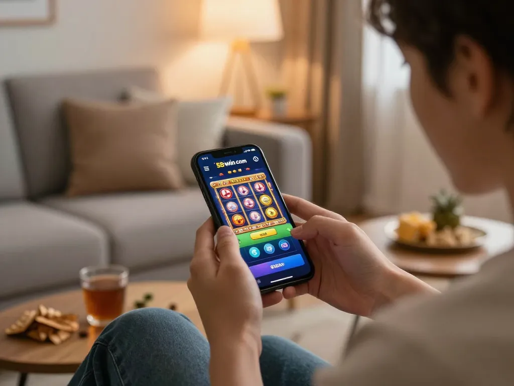 Engaging mobile gaming session on 58win com with vibrant slot reels and relaxed atmosphere