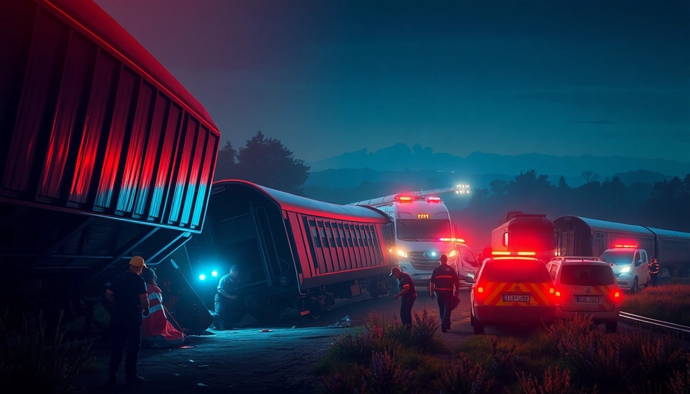 Rescue workers responding to a spain train crash, highlighting the emergency efforts in a chaotic scene.