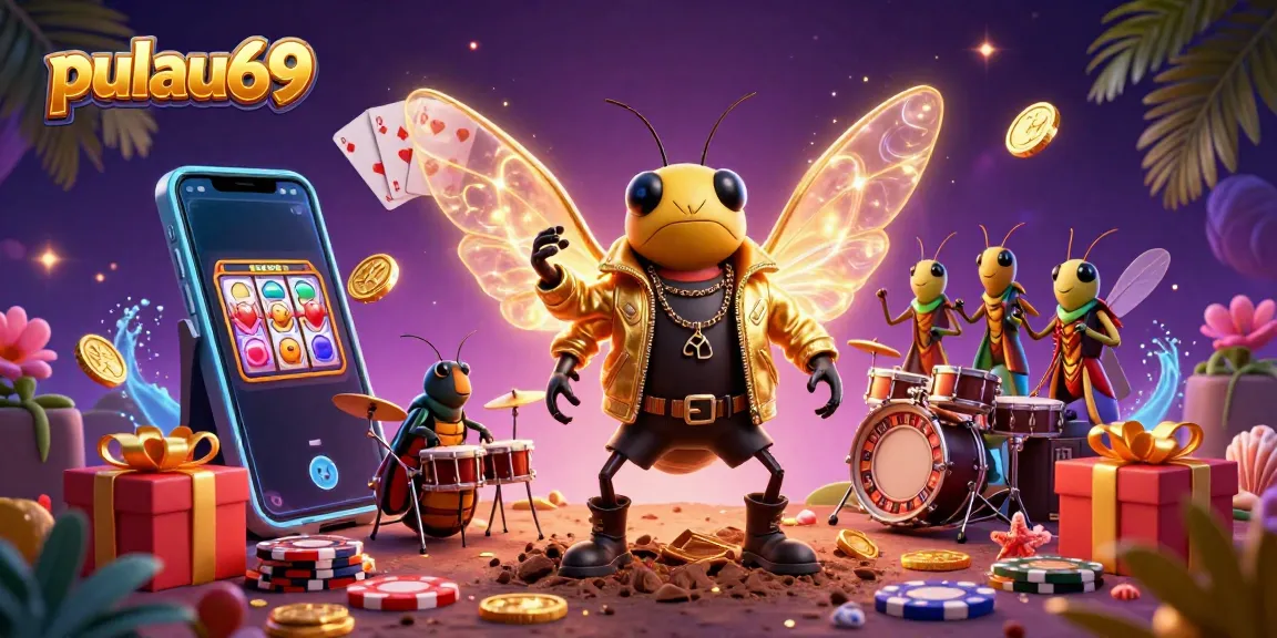 Experience pulau69 with a vibrant scene of 3D characters in a casino filled with games and excitement.
