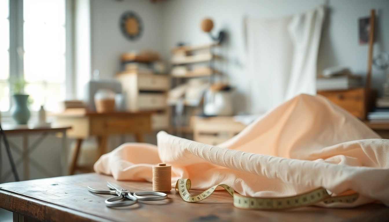 Mousseline stof mooi weergegeven op een vintage naaitafel met delicate textuur en accessoires.