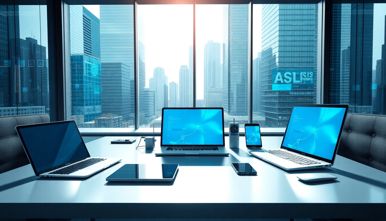 Showcasing innovative Technology devices and interfaces in a modern office setting.