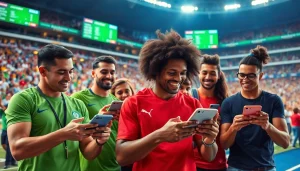 Engaging scene of sports fans using mobile tech in the best online sportsbooks India, showcasing excitement during betting.