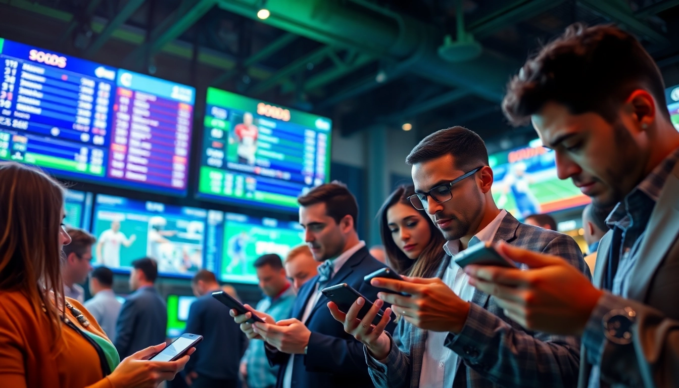 Engaging scene showcasing best online sportsbooks India with diverse users excitedly analyzing betting odds.