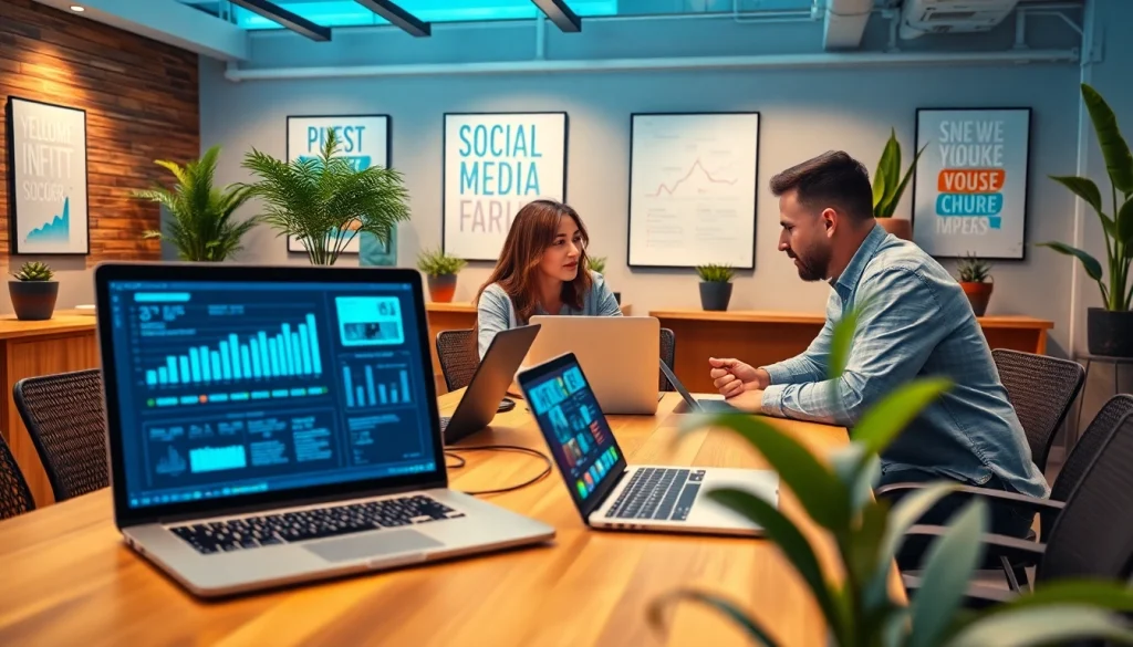 Engage with expert smm services showcasing teamwork in an energetic setting.