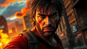 Protagonist ready for action in an urban setting, symbolizing stories better than Reacher.