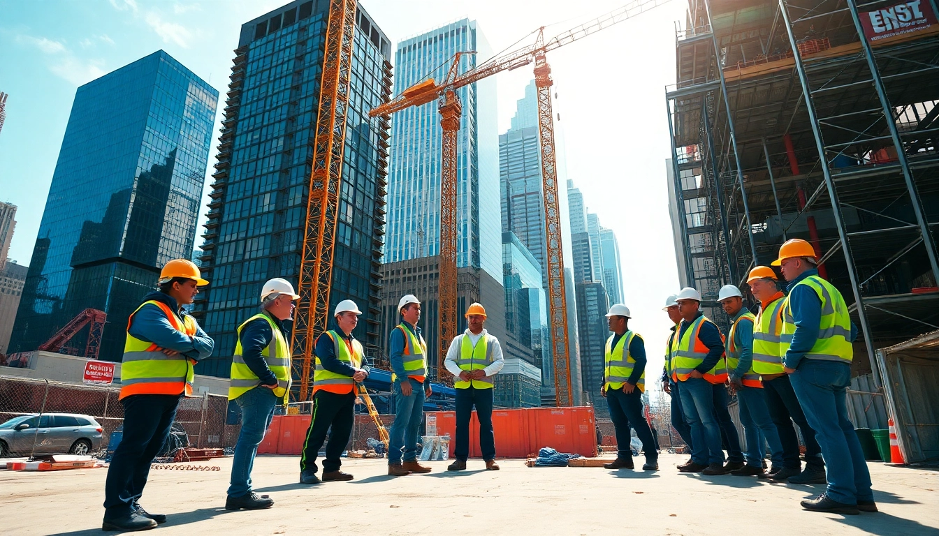 Showcasing a New York Commercial General Contractor team working on-site with cranes and skyscrapers.