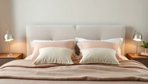 Cuscini per letto colorati su un letto elegante per un riposo confortevole.