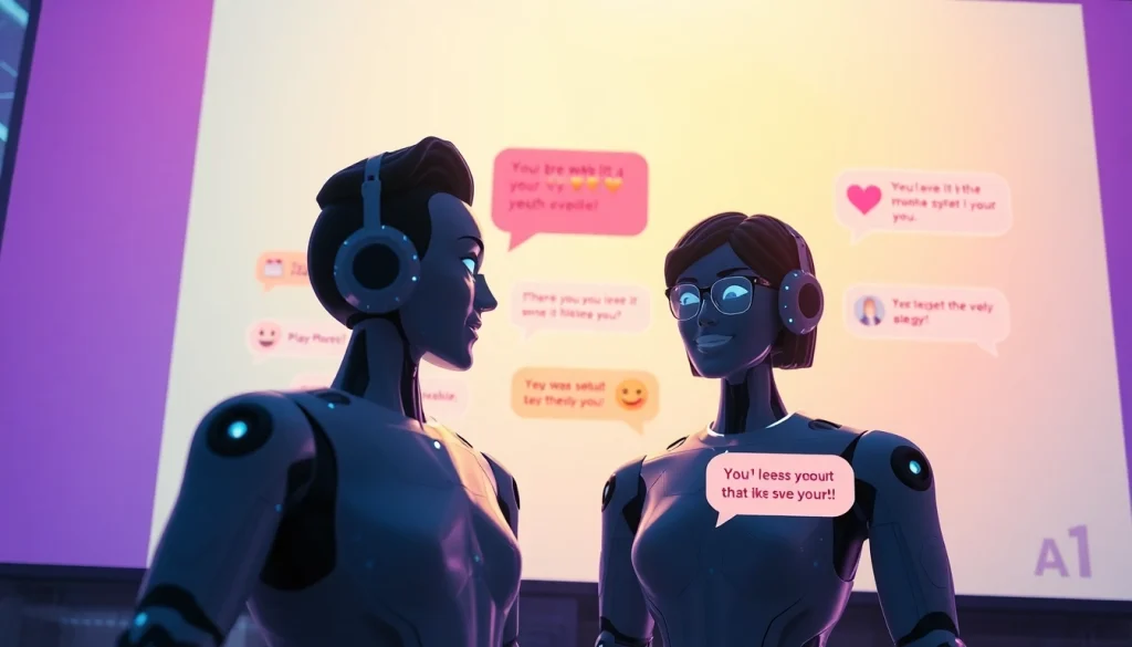 Engaging visual of sex chat AI interface with vibrant avatars and chat bubbles.