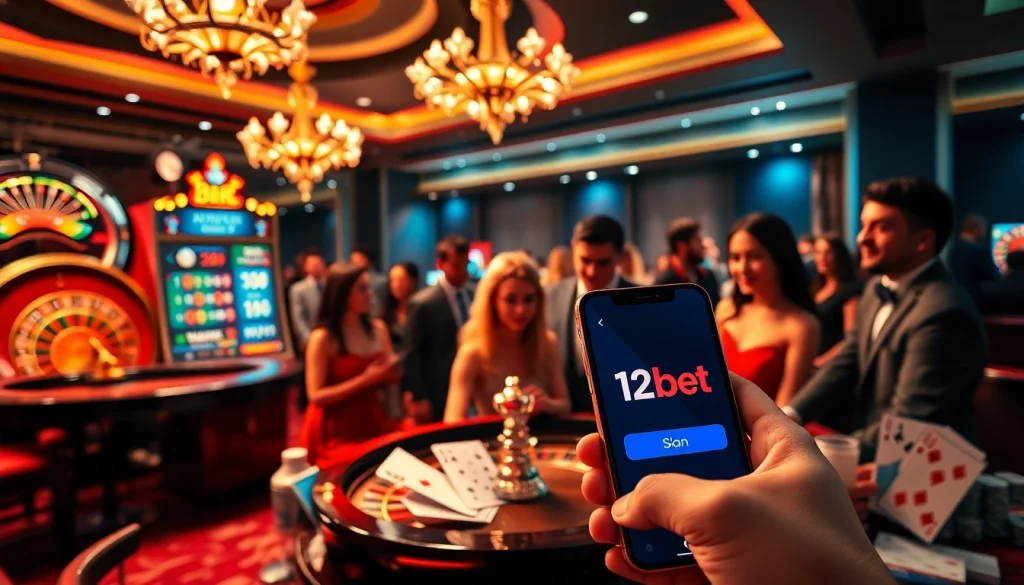 Experience the thrill of ink vao 12bet with an engaging casino scene showcasing online gambling elements.