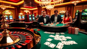 Engaging players at a luxurious casino with roulette, cards, and slots from https://jun88buzz.info/.